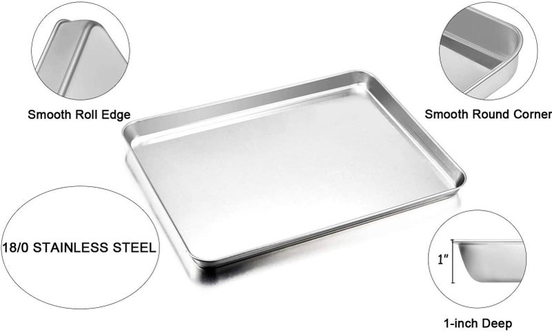 TeamFar Baking Sheet Cookie Sheet Set of 2, Pure Stainless Steel Baking Pan Tray Professional, Non Toxic & Healthy, Mirror Finish & Rust Free, Easy Clean & Dishwasher Safe - Image 3